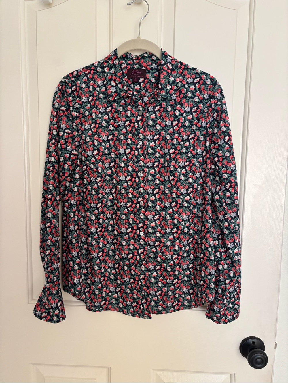 J. Crew Black Button-Down Shirt with Red & White Floral Print